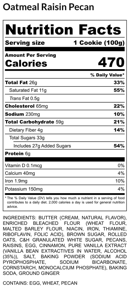 Labelling Pecan nutrition facts and allergy information – Butter Pecan Bakeshop